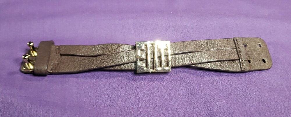 Elaine Turner Signed Brown Leather Bracelet, Braided With Gold Tone Metal Logo